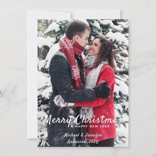 Merry Christmas Happy New Year CoupleFamily Photo Holiday Card