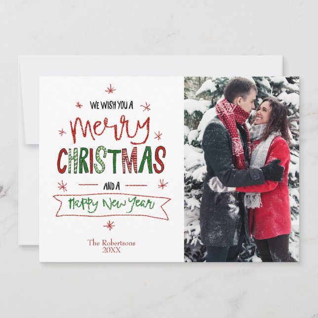Merry Christmas Happy New Year Custom Photo Holiday Card (Front)