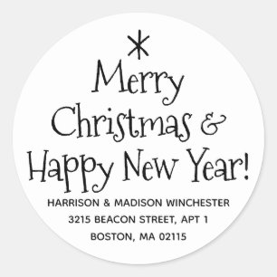 Merry Christmas Happy New Year cute address Classic Round Sticker