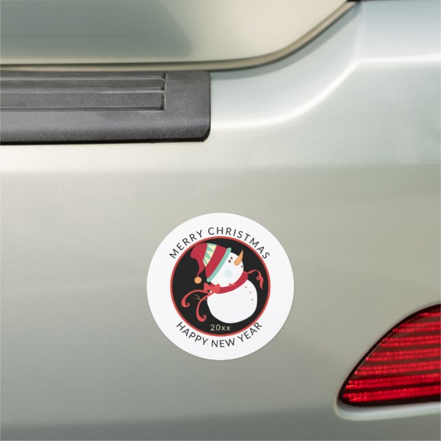 Merry Christmas Happy New Year Cute Snowman Car Magnet (In Situ)