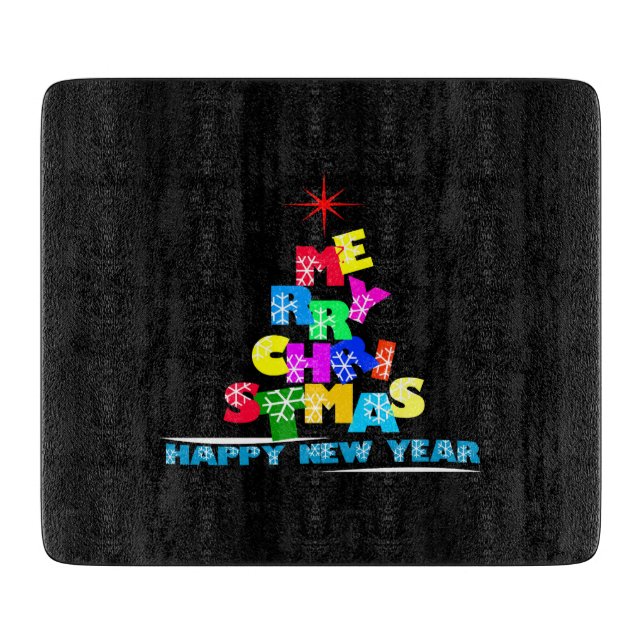 Merry Christmas Happy New Year Cutting Board (Front)