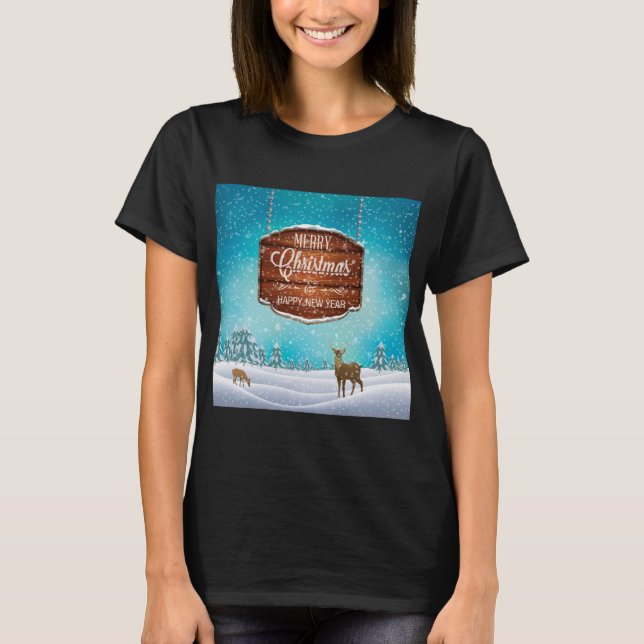 Merry Christmas Happy New Year Deer T-Shirt (Front)