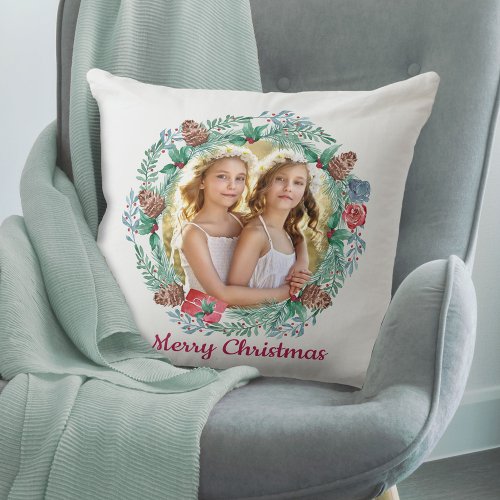 Merry Christmas Happy New Year Double Sided Photo Throw Pillow