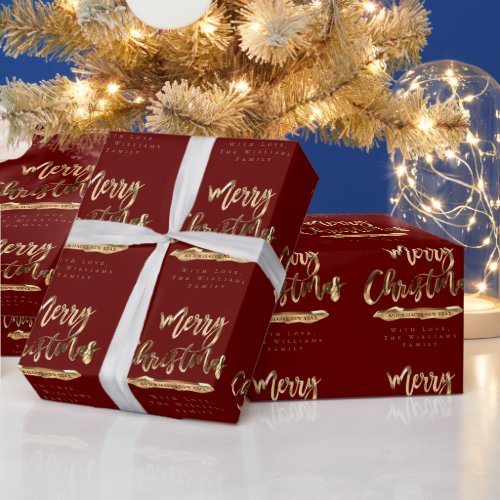 Merry Christmas Happy New Year Elegant Gold Red Wrapping Paper