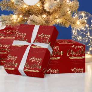 Merry Christmas Happy New Year Elegant Gold Red Wrapping Paper