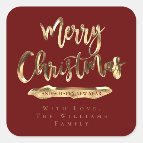 Merry Christmas Happy New Year Elegant Red Gold Square Sticker