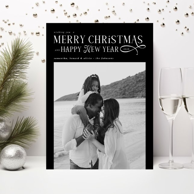 Merry Christmas Happy New Year Family 2 Photos Holiday Card (Creator Uploaded)