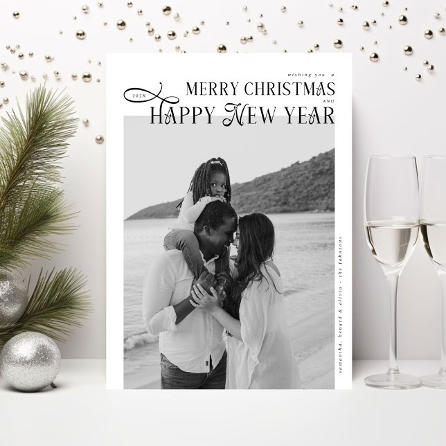 Merry Christmas Happy New Year Family 4 Photos Holiday Card (Creator Uploaded)