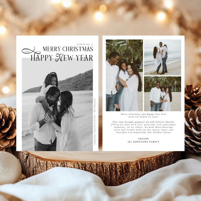 Merry Christmas Happy New Year Family 4 Photos Holiday Card (Creator Uploaded)