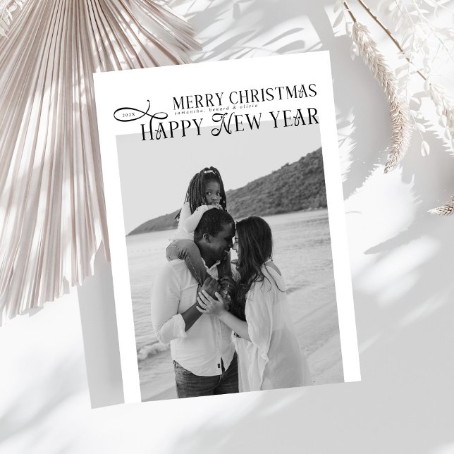 Merry Christmas Happy New Year Family 4 Photos Holiday Card (Creator Uploaded)