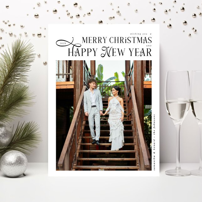 Merry Christmas Happy New Year Family 4 Photos Holiday Card (Creator Uploaded)