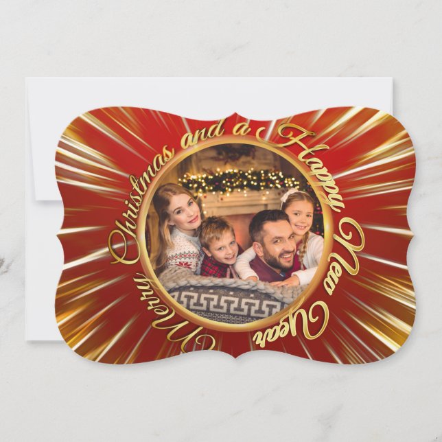 Merry Christmas Happy New Year Fancy Cut Photo Holiday Card (Front)