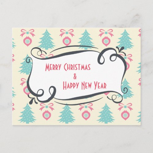 Merry Christmas Happy New Year Festive Greeting Holiday Postcard