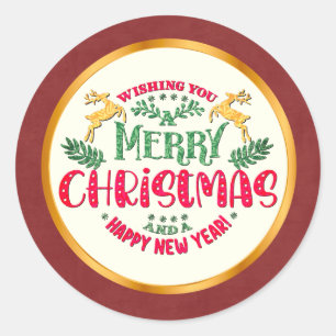 Merry Christmas & Happy New Year Festive Holiday Classic Round Sticker