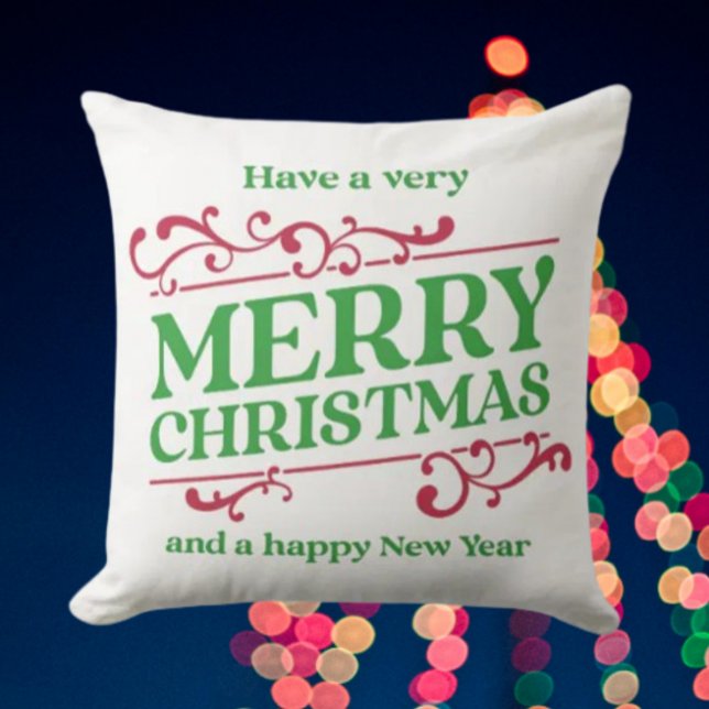 Merry Christmas & Happy New Year Festive Throw Pillow (Creator Uploaded)