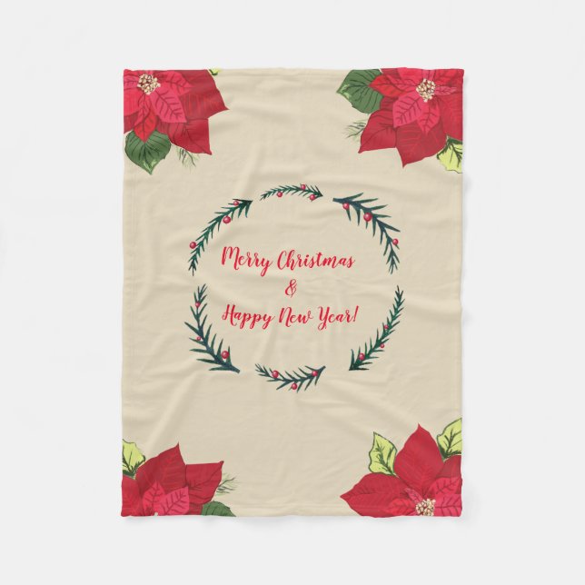 Merry Christmas, Happy New Year Fleece Blanket (Front)