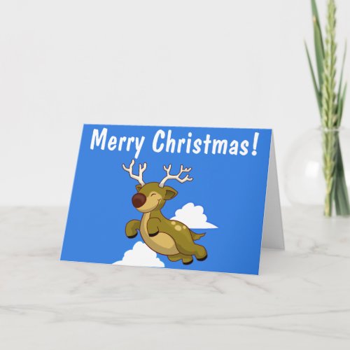 Merry Christmas  Happy New Year Flying Reindeer Holiday Card