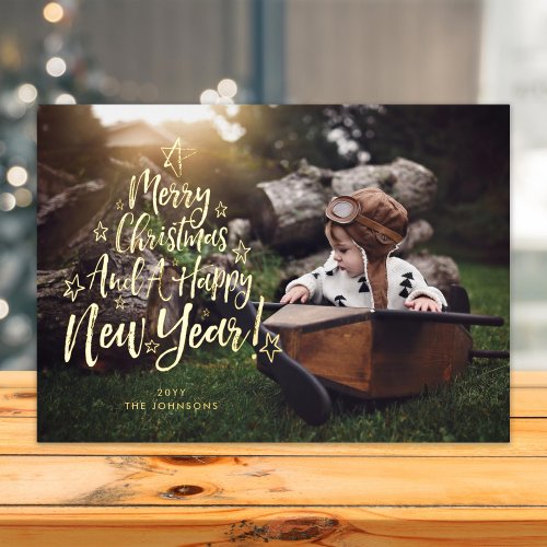 Merry Christmas Happy New Year Foil Holiday Card