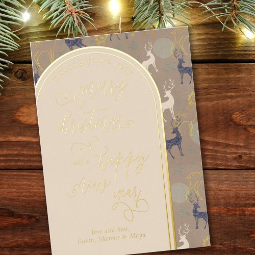 Merry Christmas Happy New Year Forest Stag Foil Holiday Card