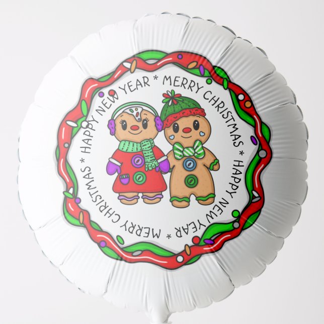 Merry Christmas | Happy New Year | Gingerbread Man Balloon (Front)