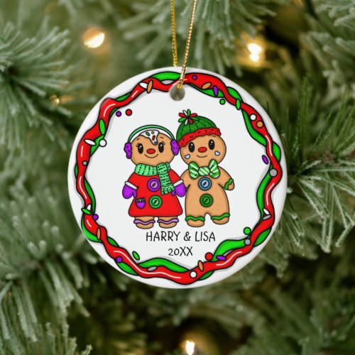 Merry Christmas  Happy New Year  Gingerbread Man Ceramic Ornament