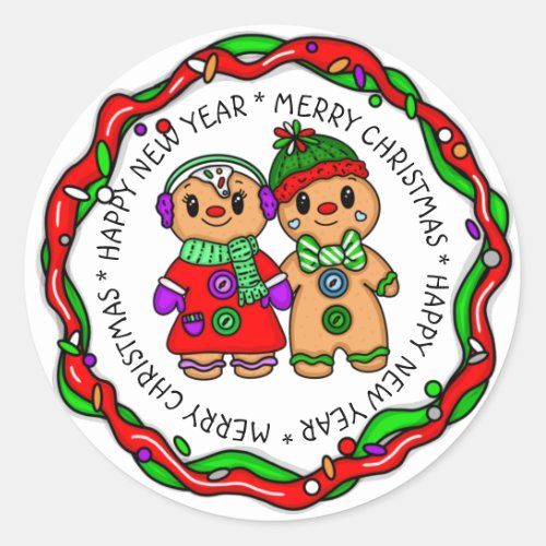 Merry Christmas  Happy New Year  Gingerbread Man Classic Round Sticker