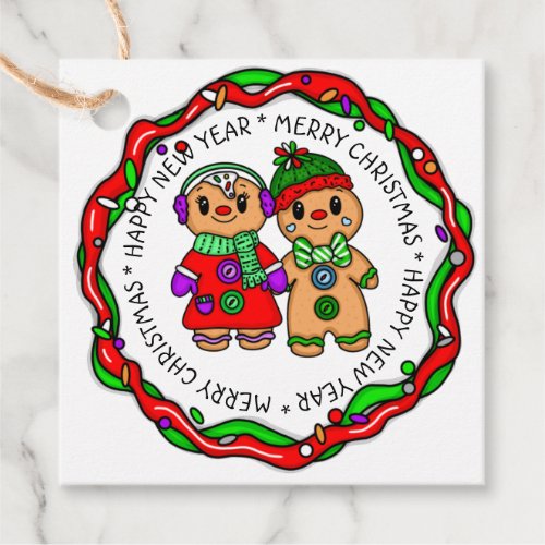 Merry Christmas  Happy New Year  Gingerbread Man Favor Tags