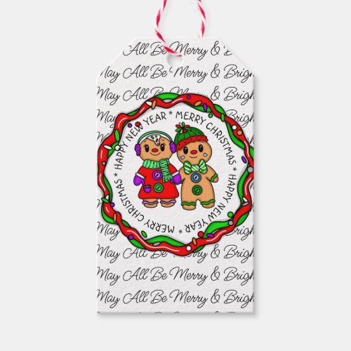 Merry Christmas  Happy New Year  Gingerbread Man Gift Tags