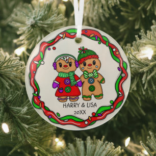 Merry Christmas Happy New Year Gingerbread Man Glass Ornament