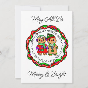 Merry Christmas Happy New Year Gingerbread Man Holiday Card