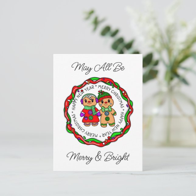 Merry Christmas | Happy New Year | Gingerbread Man Holiday Postcard (Standing Front)