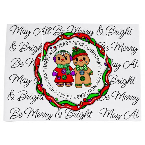 Merry Christmas  Happy New Year  Gingerbread Man Large Gift Bag