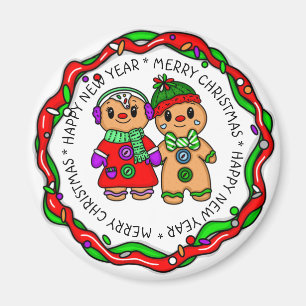 Merry Christmas   Happy New Year   Gingerbread Man Magnet