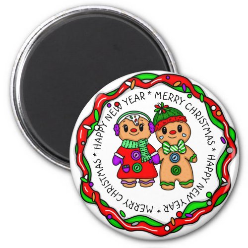 Merry Christmas  Happy New Year  Gingerbread Man Magnet