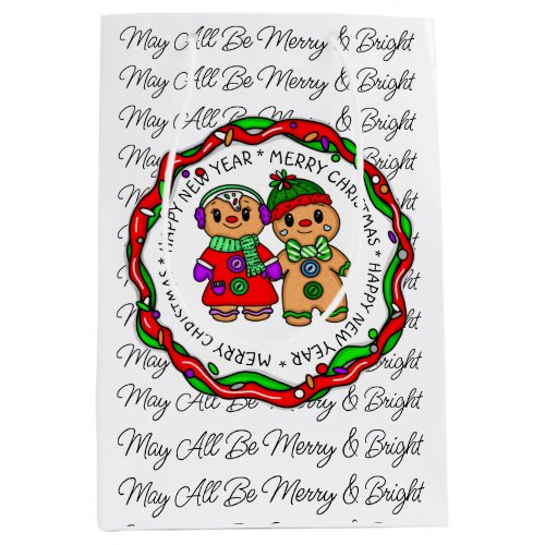 Merry Christmas  Happy New Year  Gingerbread Man Medium Gift Bag