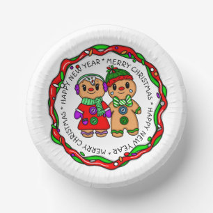 Merry Christmas Happy New Year Gingerbread Man Paper Bowls