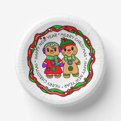 Merry Christmas  Happy New Year  Gingerbread Man Paper Bowls