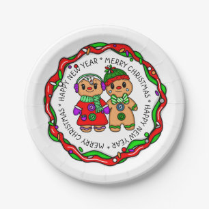 Merry Christmas Happy New Year Gingerbread Man Paper Plates