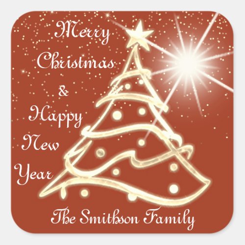 Merry Christmas  Happy New Year Gold Burgundy  Square Sticker