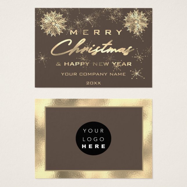 Merry Christmas Happy New Year Gold Favor Card (Front & Back)