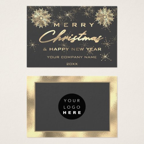 Merry Christmas Happy New Year Gold Gray Card Logo