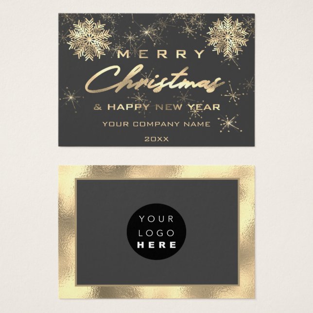 Merry Christmas Happy New Year Gold Gray Card Logo (Front & Back)