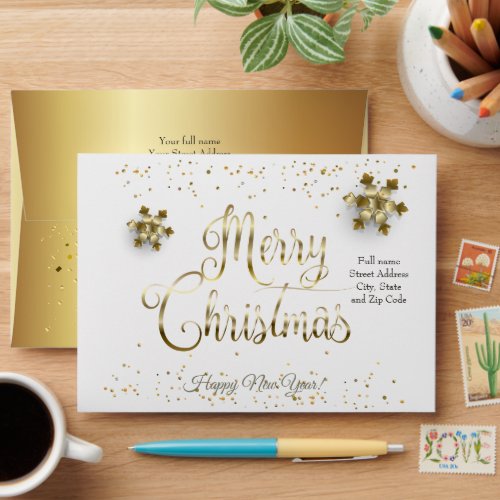 Merry Christmas  Happy New Year Gold Luxury Envelope