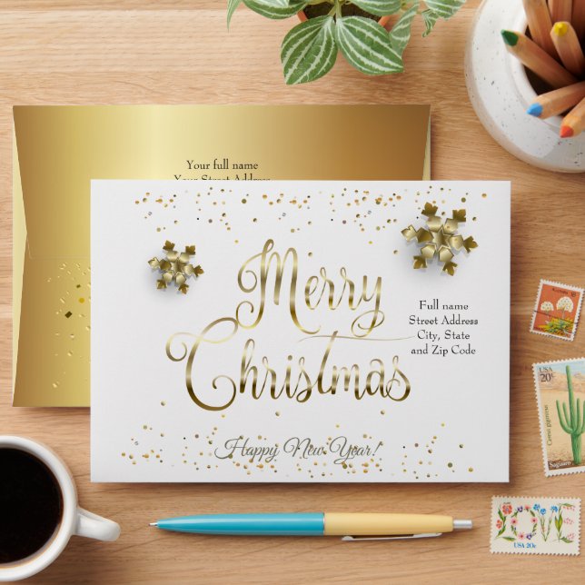 Merry Christmas & Happy New Year! Gold Luxury Envelope (Desk)
