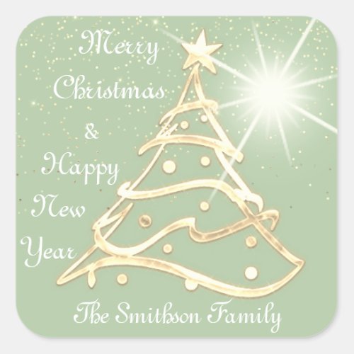 Merry Christmas  Happy New Year Gold Mint Green  Square Sticker