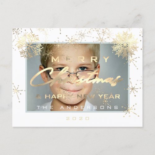 Merry Christmas Happy New Year Gold Snow Photo VIP Postcard