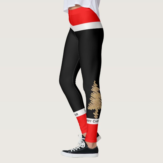 Merry Christmas/Happy New Year/ Gold Tree Leggings (Left)
