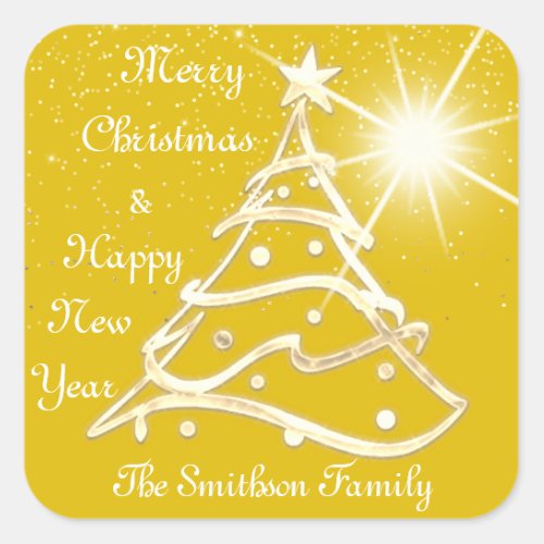 Merry Christmas  Happy New Year Gold Yellow Spark Square Sticker