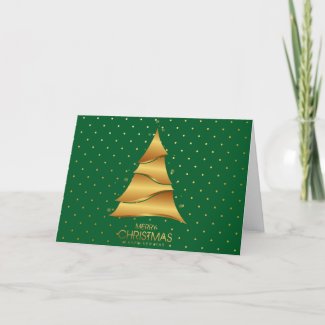Merry Christmas Happy New Year Green and Gold Holiday Card