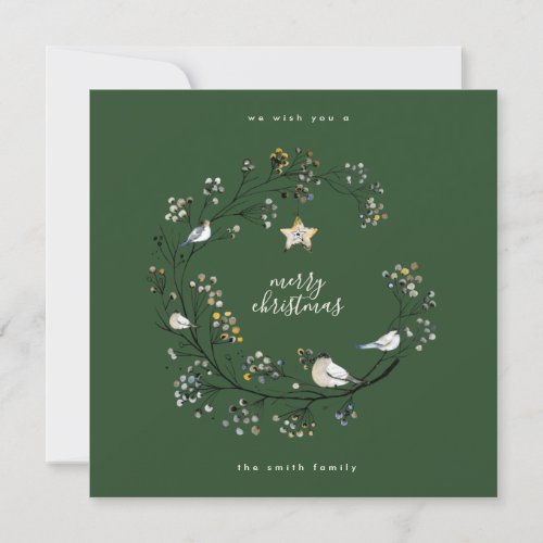 Merry Christmas  Happy New Year  Green Cream Holiday Card